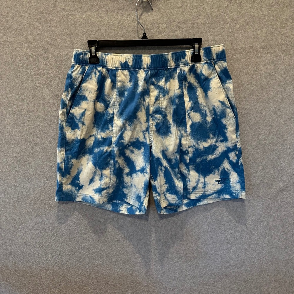 The North Face Mens Class V Pull-On Shorts Blue White Tie Dye Cloud Print Size M